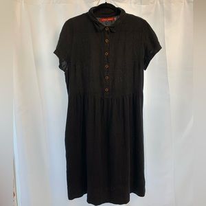 Large Pyne & Smith Shortened Black Linen Dress